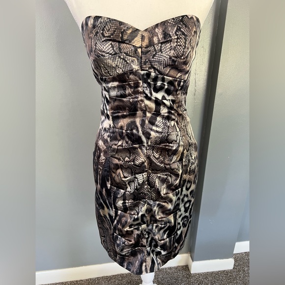 Size 2, Snake Skin And Leopard Print, Mini Strapless Dress, Morgan & Co. - Picture 1 of 5